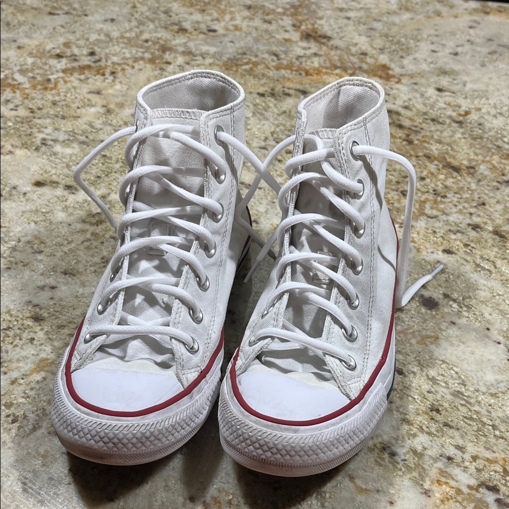 Converse White High-Top Sneakers with Red Accents
